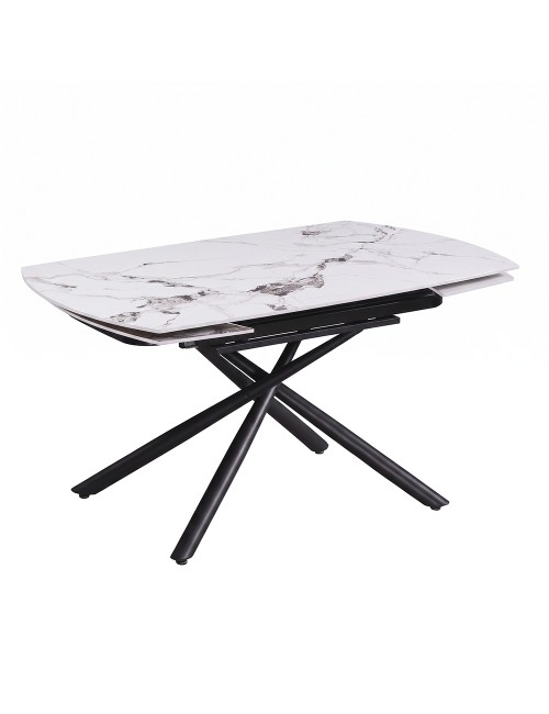 Tavolo girevole allungabile Astrid piano ceramica effetto marmo bianco Patek Lucido 160x90x76H