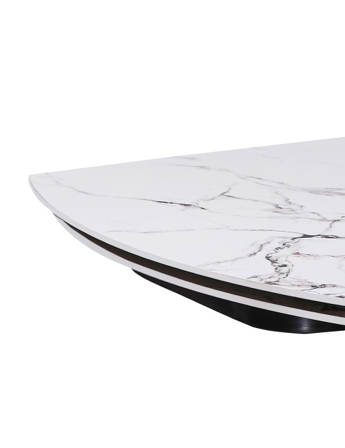 Tavolo girevole allungabile Astrid piano ceramica effetto marmo bianco Patek Lucido 160x90x76H