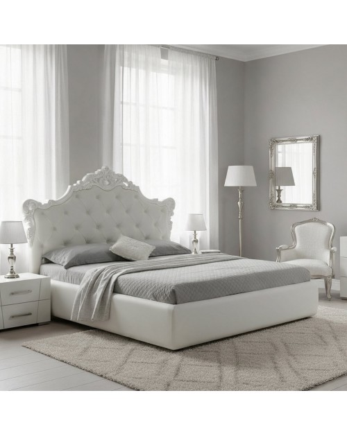 Letto matrimoniale con contenitore Savoia colore bianco e fregio bianco
