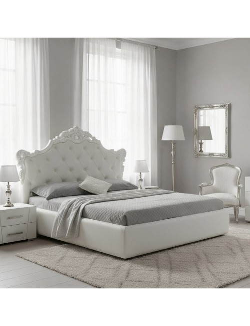 Letto matrimoniale con contenitore Savoia colore bianco e fregio bianco