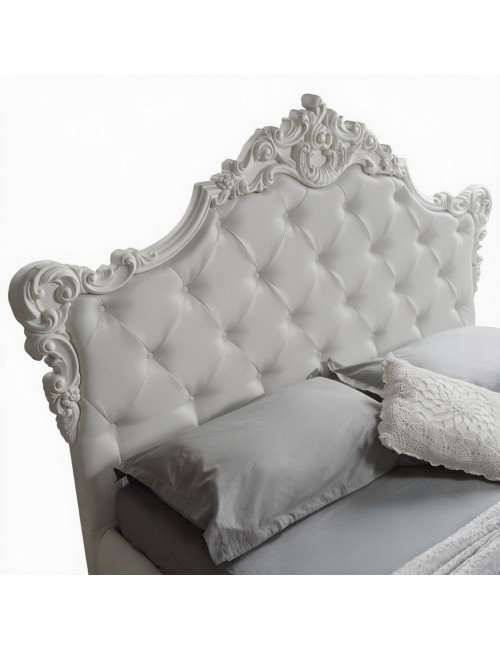 Letto matrimoniale con contenitore Savoia colore bianco e fregio bianco