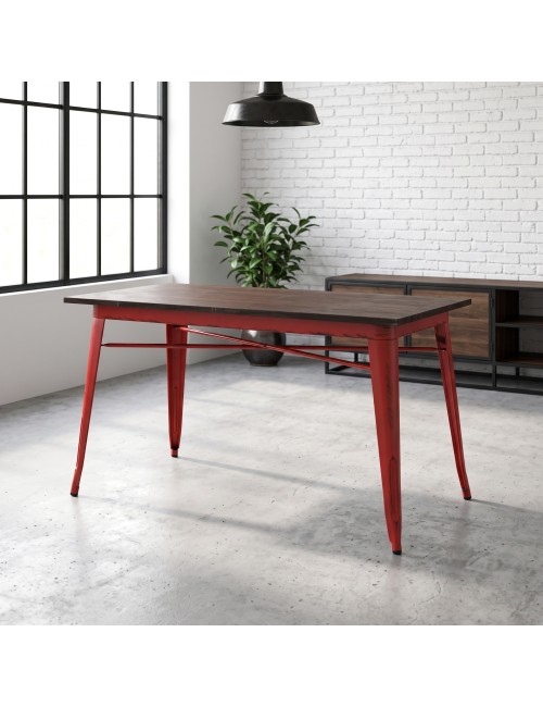 Tavolo Bristol Fisso in Ferro e Legno Rosso 160x80 cm - Design Industrial e Stile Moderno