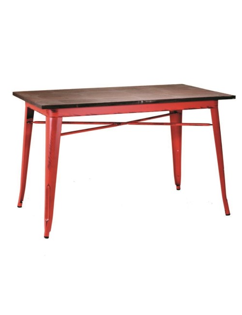 Tavolo Bristol Fisso in Ferro e Legno Rosso 160x80 cm - Design Industrial e Stile Moderno