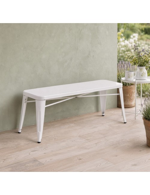 Panchina in Ferro Bristol da Giardino Bianco Anticato - Mobile da Esterno Resistente 103x38xH45 cm