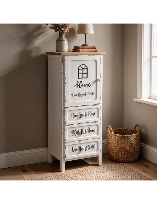 Mobile Multiuso Shabby Chic Breslavia 1 Anta 3 Cassetti Bianco e Top Rovere - H 120 cm