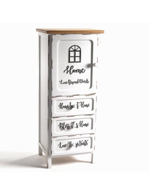 Mobile Multiuso Shabby Chic Breslavia 1 Anta 3 Cassetti Bianco e Top Rovere - H 120 cm