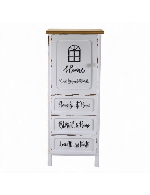 Mobile Multiuso Shabby Chic Breslavia 1 Anta 3 Cassetti Bianco e Top Rovere - H 120 cm