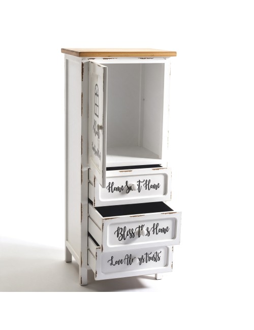 Mobile Multiuso Shabby Chic Breslavia 1 Anta 3 Cassetti Bianco e Top Rovere - H 120 cm
