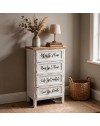 Mobile Multiuso Shabby Chic Breslavia con 4 Cassetti Bianco e Top Rovere - H 88 cm