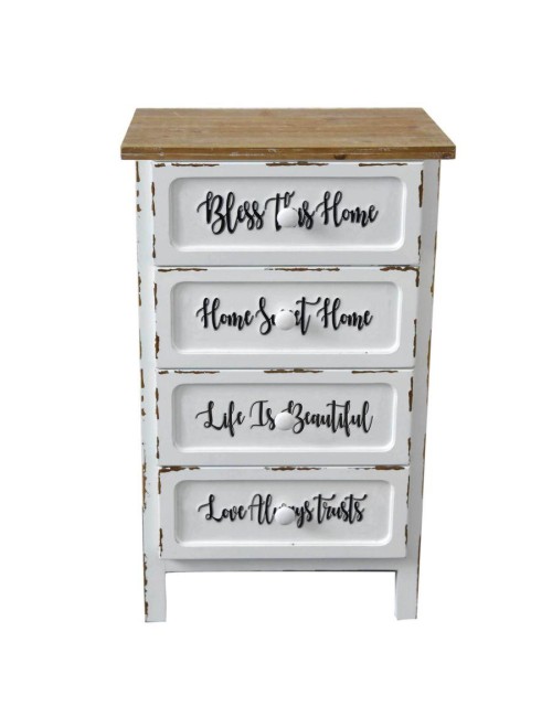 Mobile Multiuso Shabby Chic Breslavia con 4 Cassetti Bianco e Top Rovere - H 88 cm