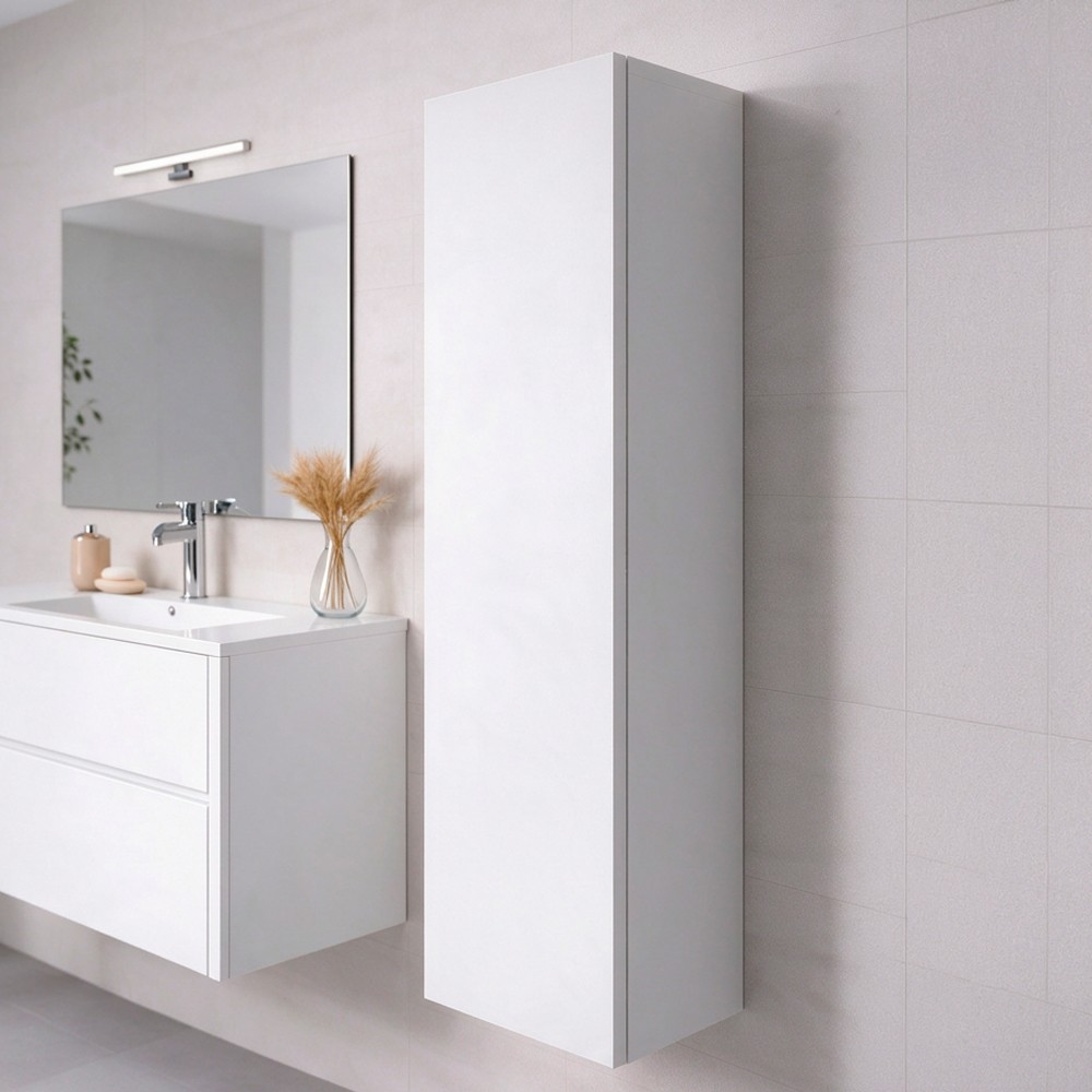 Colonna Sospesa per Bagno Mike 137 cm Bianco lucido Reversibile Made in Italy