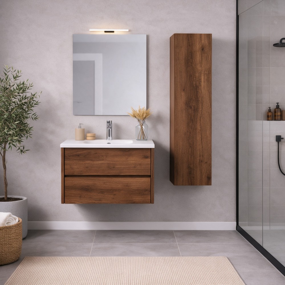 Mobile Bagno Sospeso 70 cm Mike con Lavabo e 2 Cassetti Rovere Naturale Made in Italy