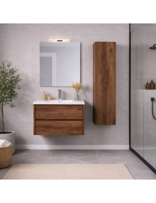 Mobile Bagno Sospeso 70 cm Mike con Lavabo e 2 Cassetti Rovere Naturale Made in Italy