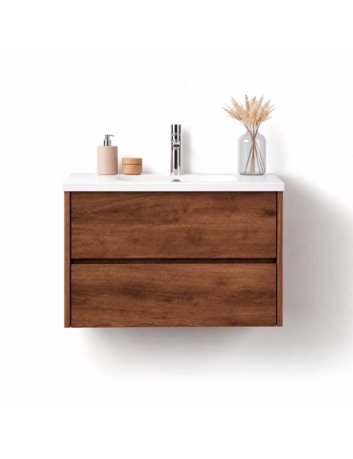 Mobile Bagno Sospeso 70 cm Mike con Lavabo e 2 Cassetti Rovere Naturale Made in Italy