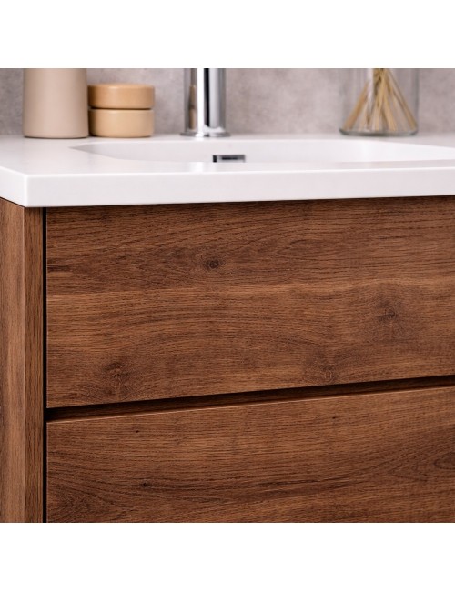 Mobile Bagno Sospeso 70 cm Mike con Lavabo e 2 Cassetti Rovere Naturale Made in Italy