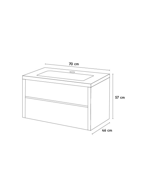 Mobile Bagno Sospeso 70 cm Mike con Lavabo e 2 Cassetti Rovere Naturale Made in Italy