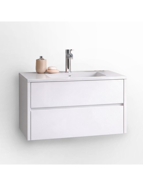 Mobile Bagno Sospeso 80 cm Mike con Lavabo e 2 Cassetti Bianco lucido Made in Italy