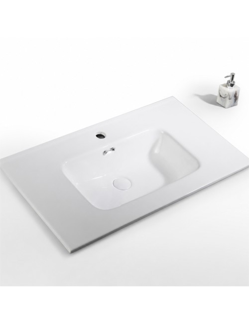 Mobile Bagno Sospeso 80 cm Mike con Lavabo e 2 Cassetti Bianco lucido Made in Italy