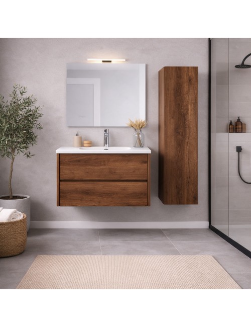 Mobile Bagno Sospeso 80 cm Mike con Lavabo e 2 Cassetti Rovere Naturale Made in Italy