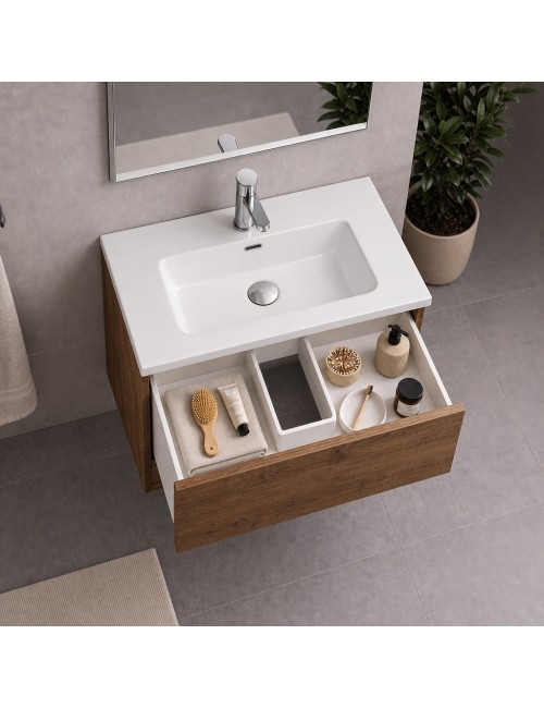 Mobile Bagno Sospeso 80 cm Mike con Lavabo e 2 Cassetti Rovere Naturale Made in Italy