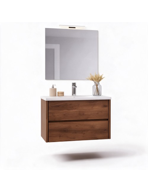 Mobile Bagno Sospeso 80 cm Mike con Lavabo e 2 Cassetti Rovere Naturale Made in Italy