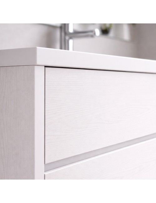 Mobile Bagno Sospeso 80 cm Mike con Lavabo e 2 Cassetti Bianco Frassinato Made in Italy