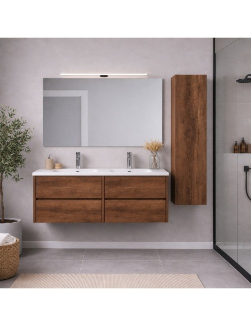 Mobile Bagno Sospeso 140 cm Mike Doppia Vasca 4 Cassetti Rovere Naturale Made in Italy