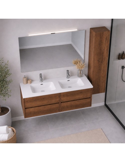Mobile Bagno Sospeso 140 cm Mike Doppia Vasca 4 Cassetti Rovere Naturale Made in Italy