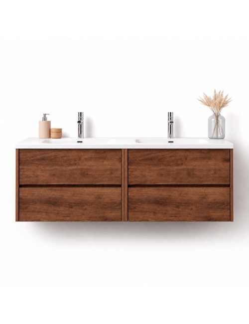 Mobile Bagno Sospeso 140 cm Mike Doppia Vasca 4 Cassetti Rovere Naturale Made in Italy
