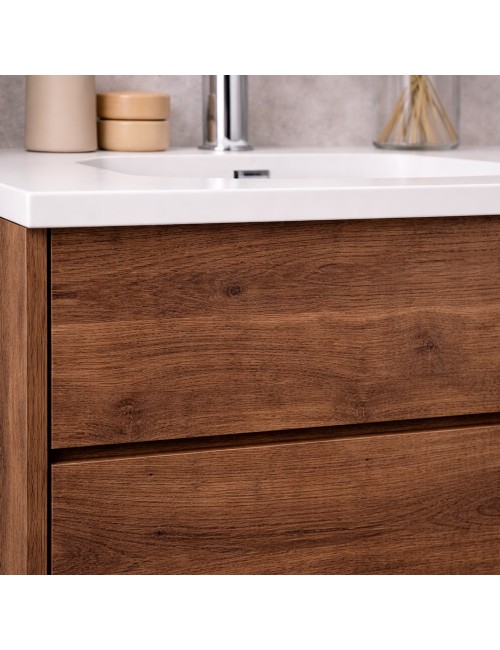 Mobile Bagno Sospeso 140 cm Mike Doppia Vasca 4 Cassetti Rovere Naturale Made in Italy