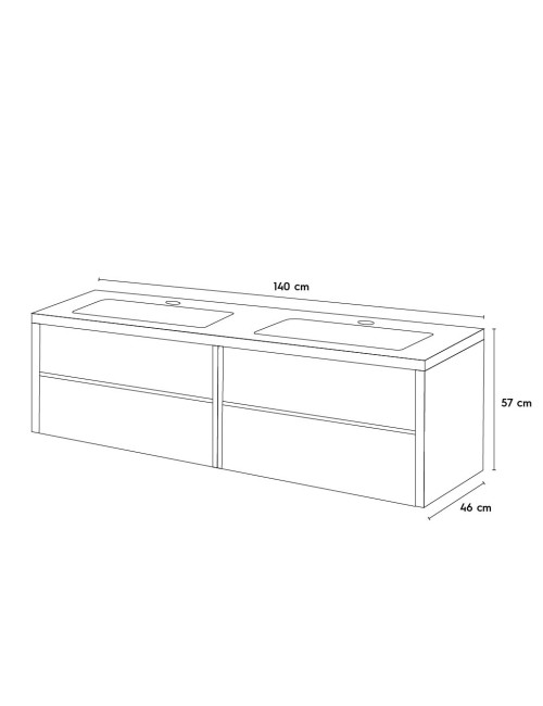 Mobile Bagno Sospeso 140 cm Mike Doppia Vasca 4 Cassetti Rovere Naturale Made in Italy