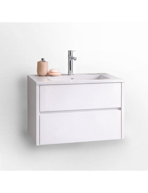 Mobile Bagno Sospeso 70 cm Mike con Lavabo e 2 Cassetti Bianco lucido Made in Italy