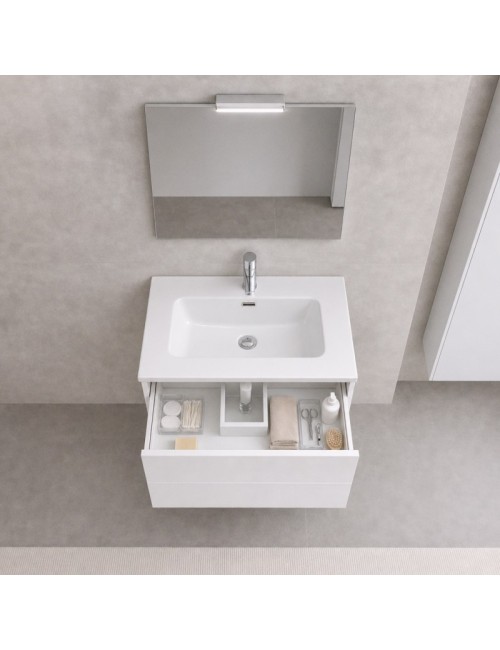 Mobile Bagno Sospeso 70 cm Mike con Lavabo e 2 Cassetti Bianco lucido Made in Italy