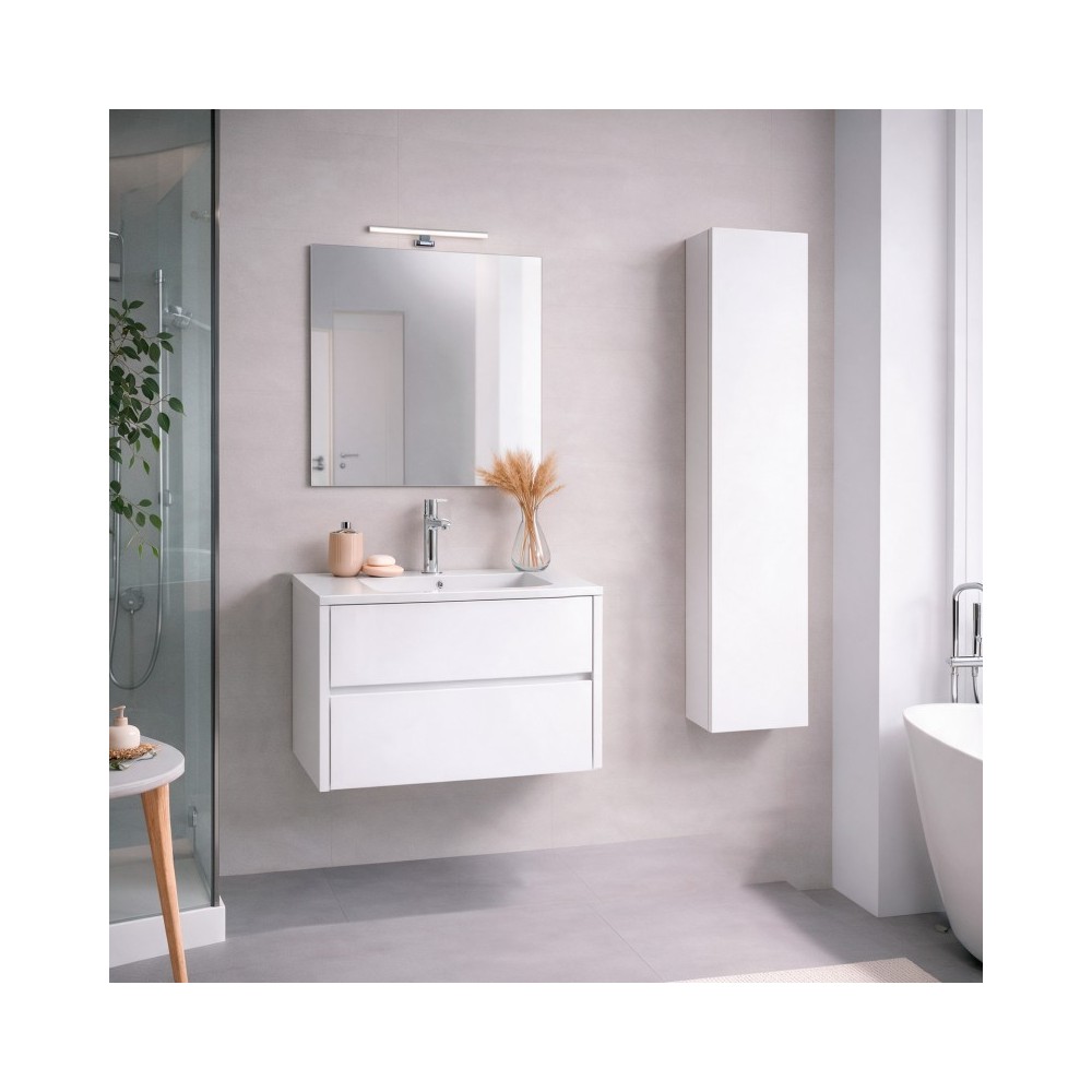 Mobile Bagno Sospeso 70 cm Mike con Lavabo e 2 Cassetti Bianco lucido Made in Italy