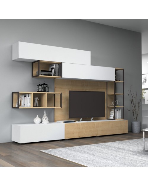 Parete attrezzata 260 cm Tronador colore bianco rovere sorrento