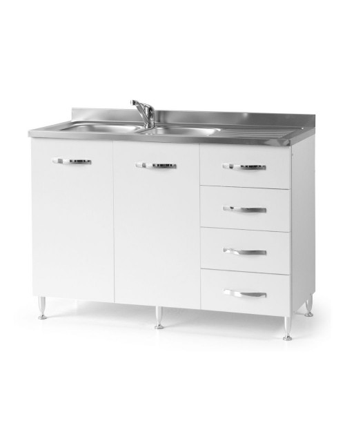 Sottolavello con cassetti 120 cm destro con lavello colore bianco frassinato