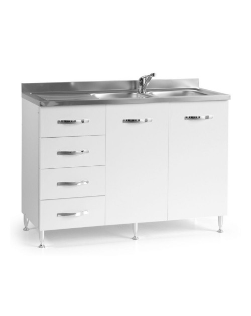 Sottolavello con cassetti 120 cm sinistro con lavello colore bianco frassinato