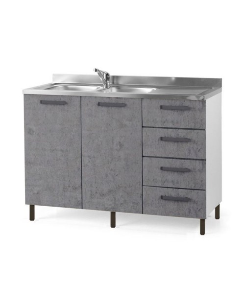 Sottolavello con cassetti 120 cm destro con lavello colore cemento