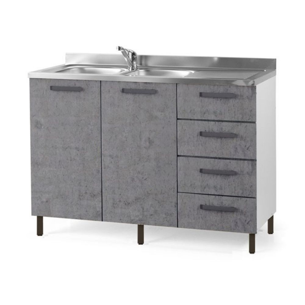 Sottolavello con cassetti 120 cm destro con lavello colore cemento