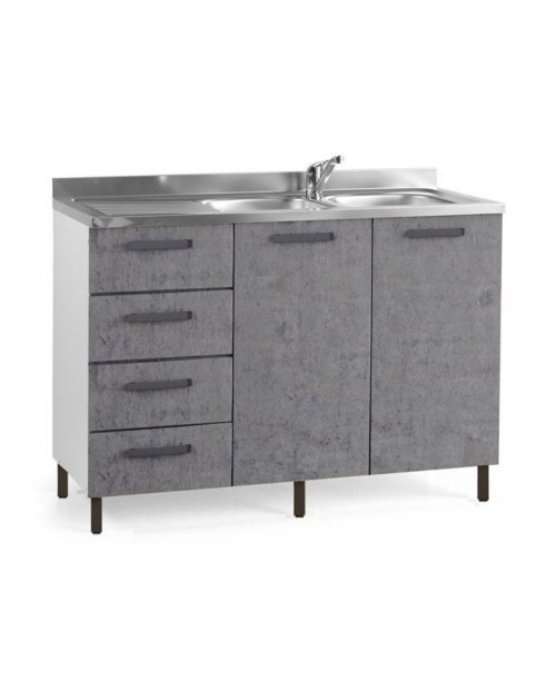 Sottolavello con cassetti 120 cm sinistro con lavello colore cemento